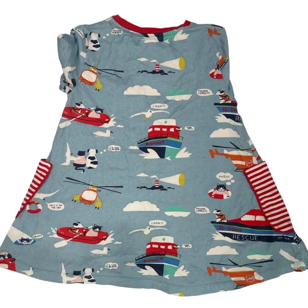 Mini Boden Girl Long Sleeve Dress Blue Ocean Boat Sailor  Print Size‎ 9-10y